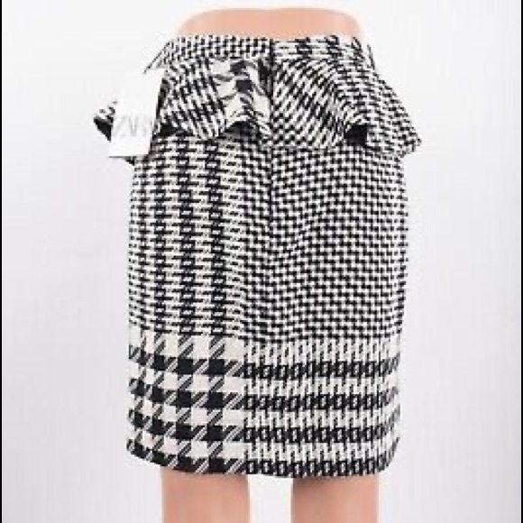 Zara Womens Skirt Black White Plaid Ruffled Pencil Houndstooth NWT - Picture 10 of 14